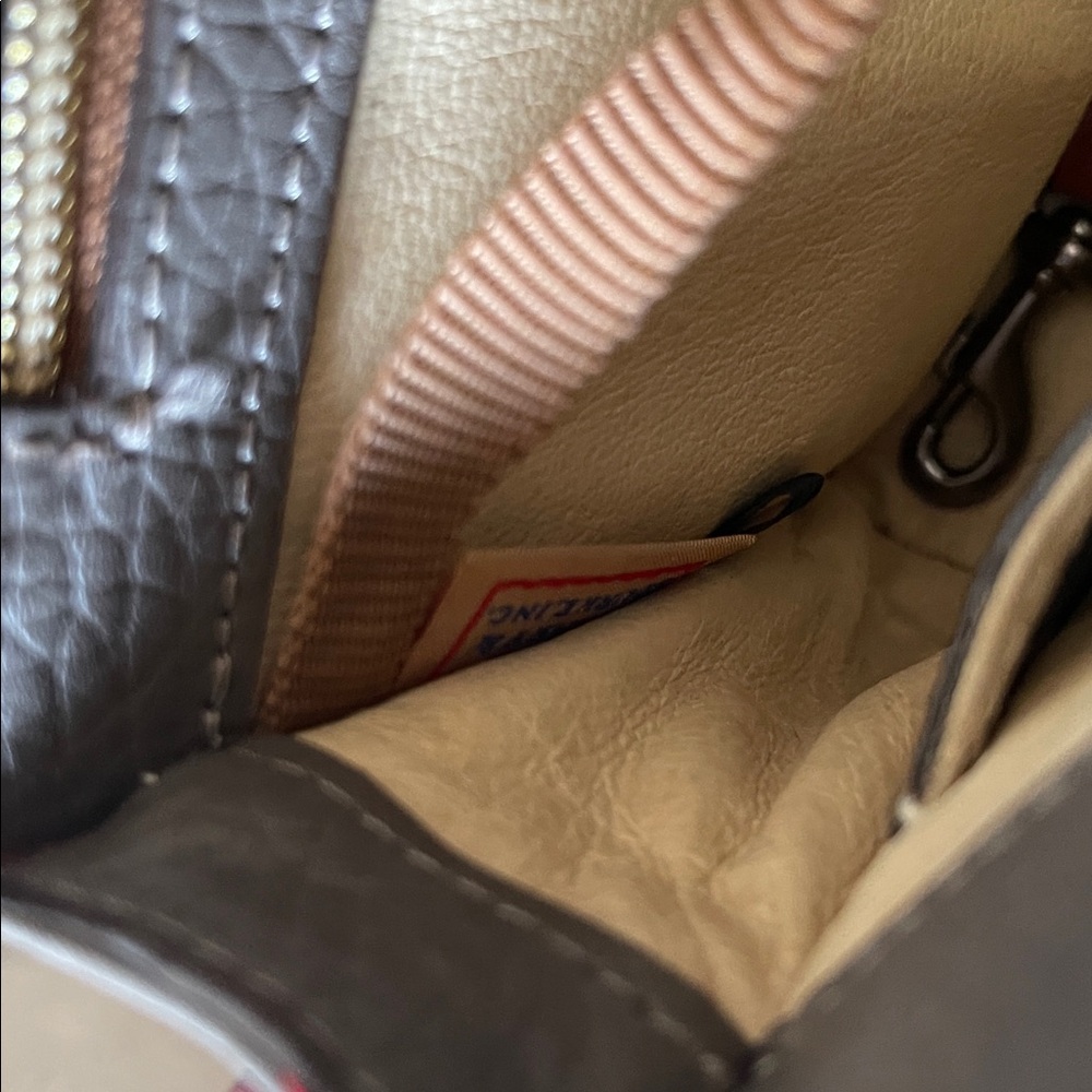 Dooney & Bourke Gray Leather Crossbody Bag Brown Strap & Gold Accents - Picture 6 of 6